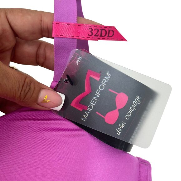 Maidenform Womens Demi Coverage SZ 32DD Tshirt Bra Satin Fuchsia Lift Support - Picture 3 of 10